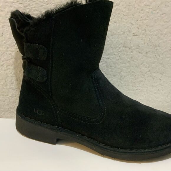 Ugg Naiyah Lace Back Genuine Shearling Boot Black Suede Size 7/38 1020144 - Picture 3 of 14